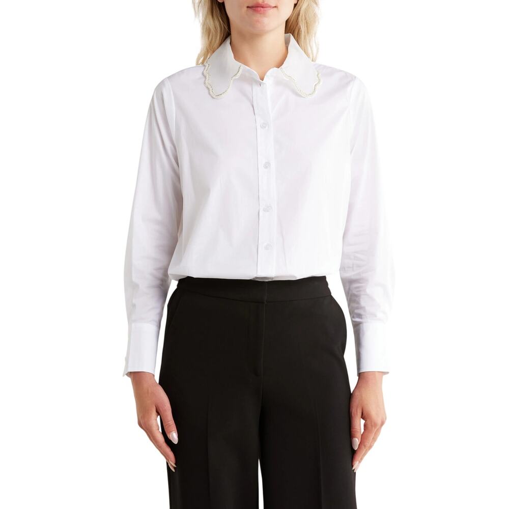 Jason Wu Bedazzled Collar Button Down Shirt Embellished Office Party Statement L